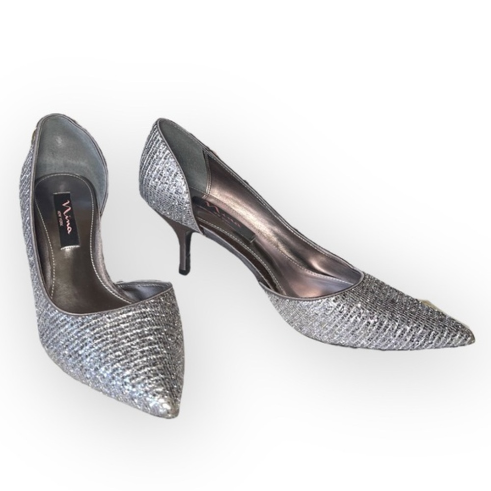 Nina New York Silver Pewter D’Orsay Pointed Toe Pumps Size 8.5